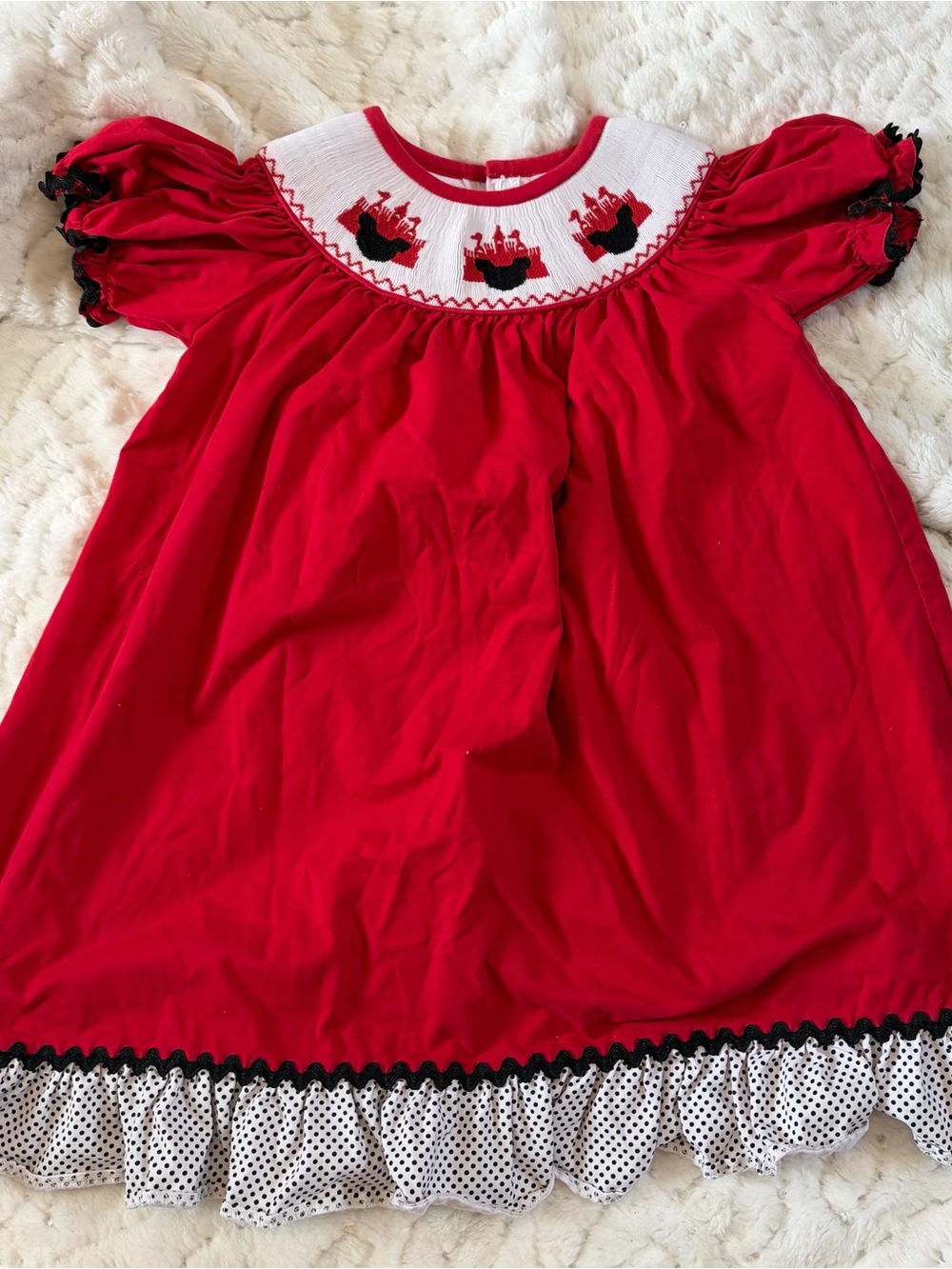 Banana Split Smocked Minnie Mouse Dress Size 3T Red Disney Boutique